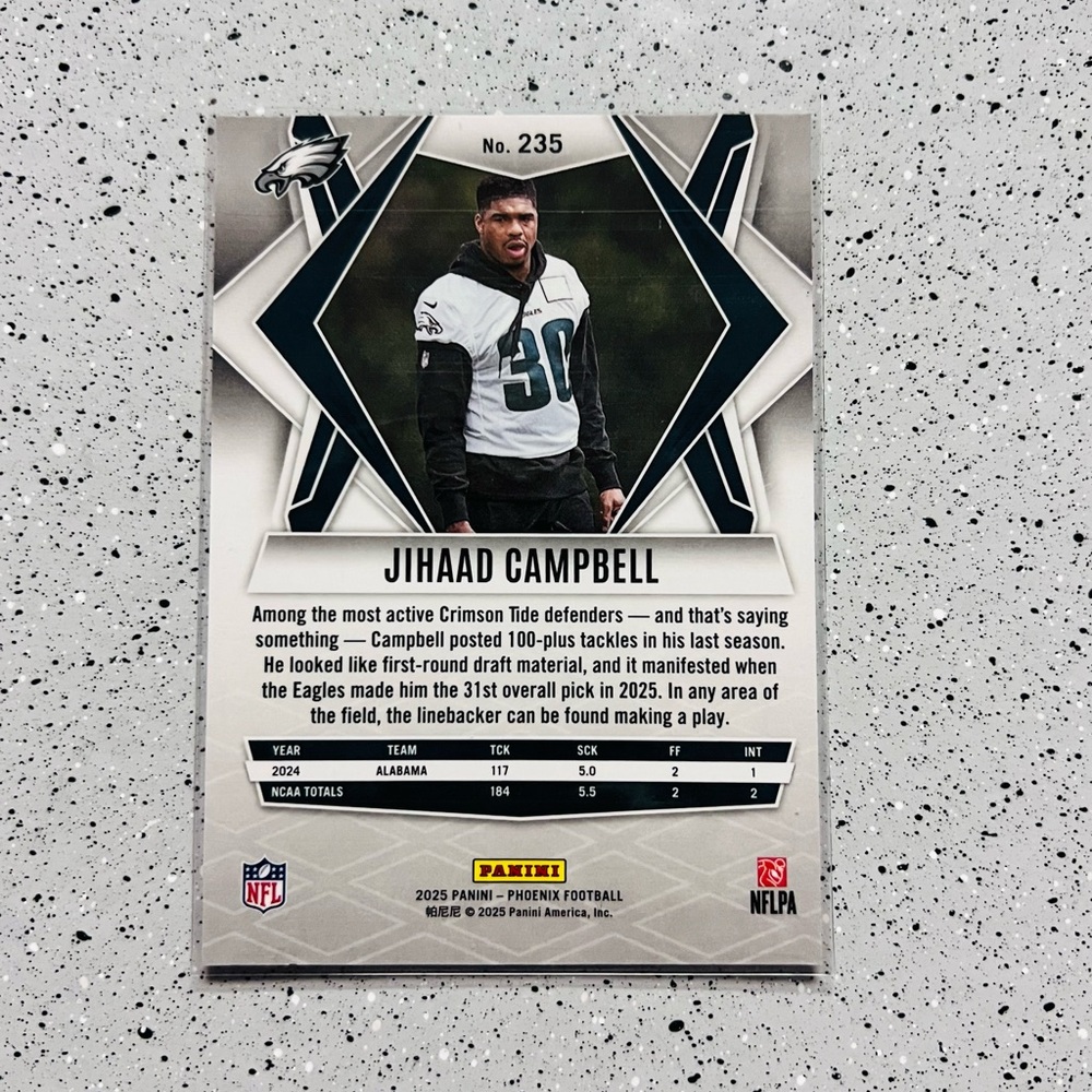 2025 Panini Phoenix - Rookies Jihaad Campbell #235 (RC) Philadelphia Eagles NM💎 - Picture 3 of 4